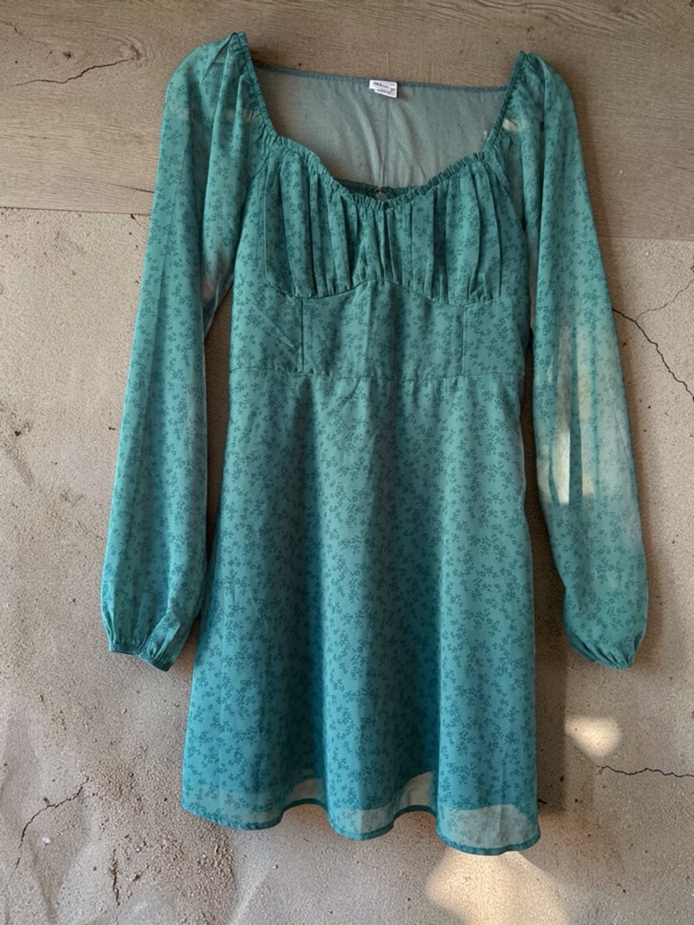Hollister Teal Green Floral Pleated Mini Dress